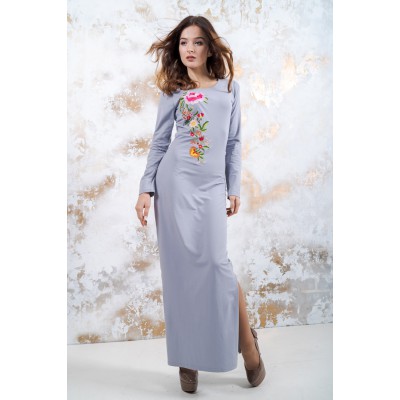 Embroidered maxi dress "Spring" Gray